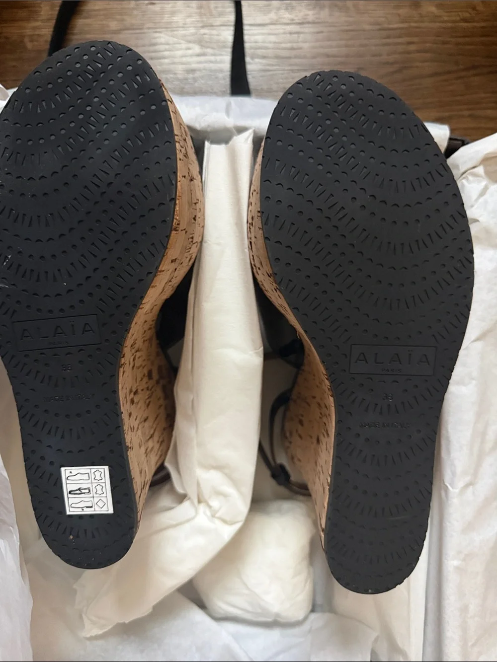 Alaïa Black Patent Cork Platform Wedge Sandals